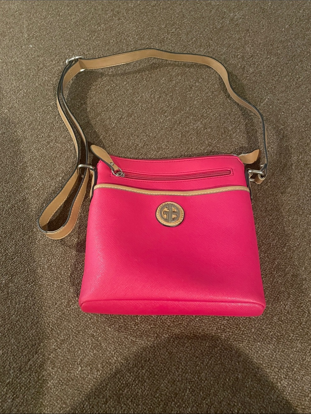 Pink Crossbody Shoulder Bag with Gold Accent by Gianibernini